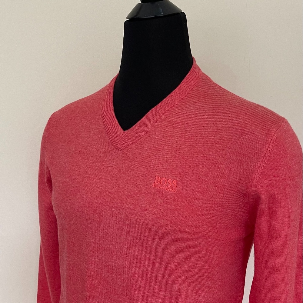 New Hugo Boss Sweater V Neck Pink Wool Pullover Sweater